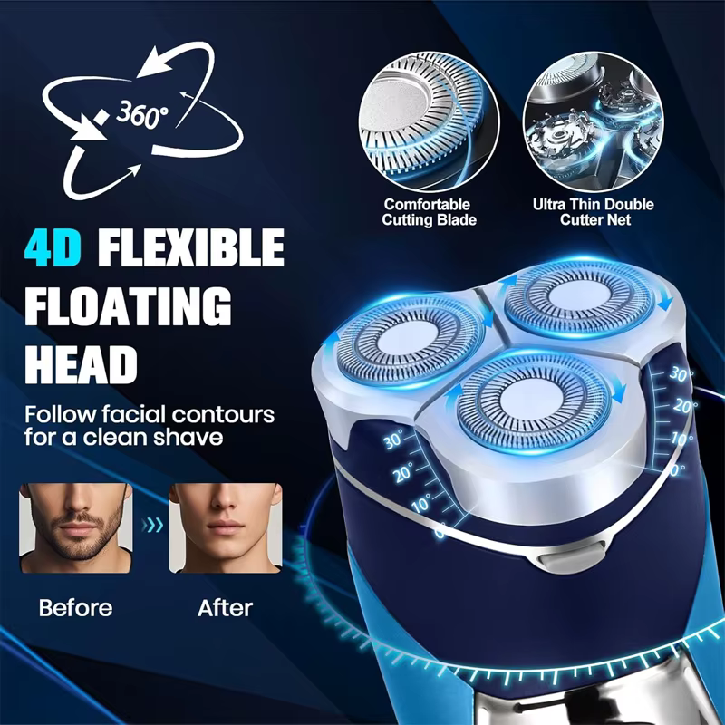 Rasoir électrique 2 en 1 pour homme avec tête flottante 3D | Chargeur Type-C