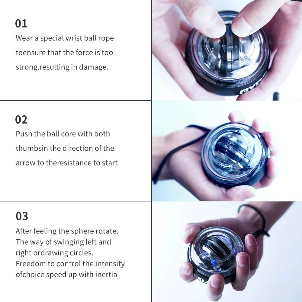 Boule d'entraînement de puissance de poignet LED, gyroscope à démarrage automatique, balle de poignet, bras, Force musculaire, équipement d'exercice de Fitness, renforcement