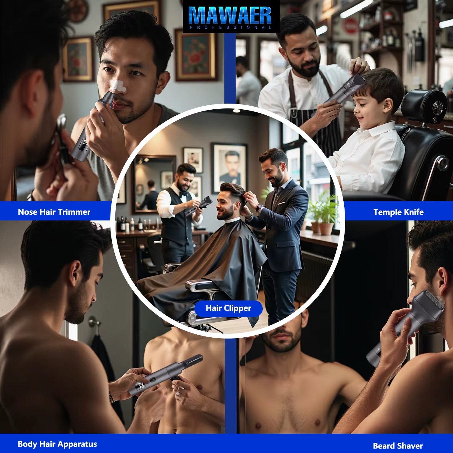 Tondeuse à barbe professionnelle pour hommes, rasoir électrique à grille et tondeuse à cheveux, kit de toilettage 5-en-1 pour hommes, rasoir corporel étanche