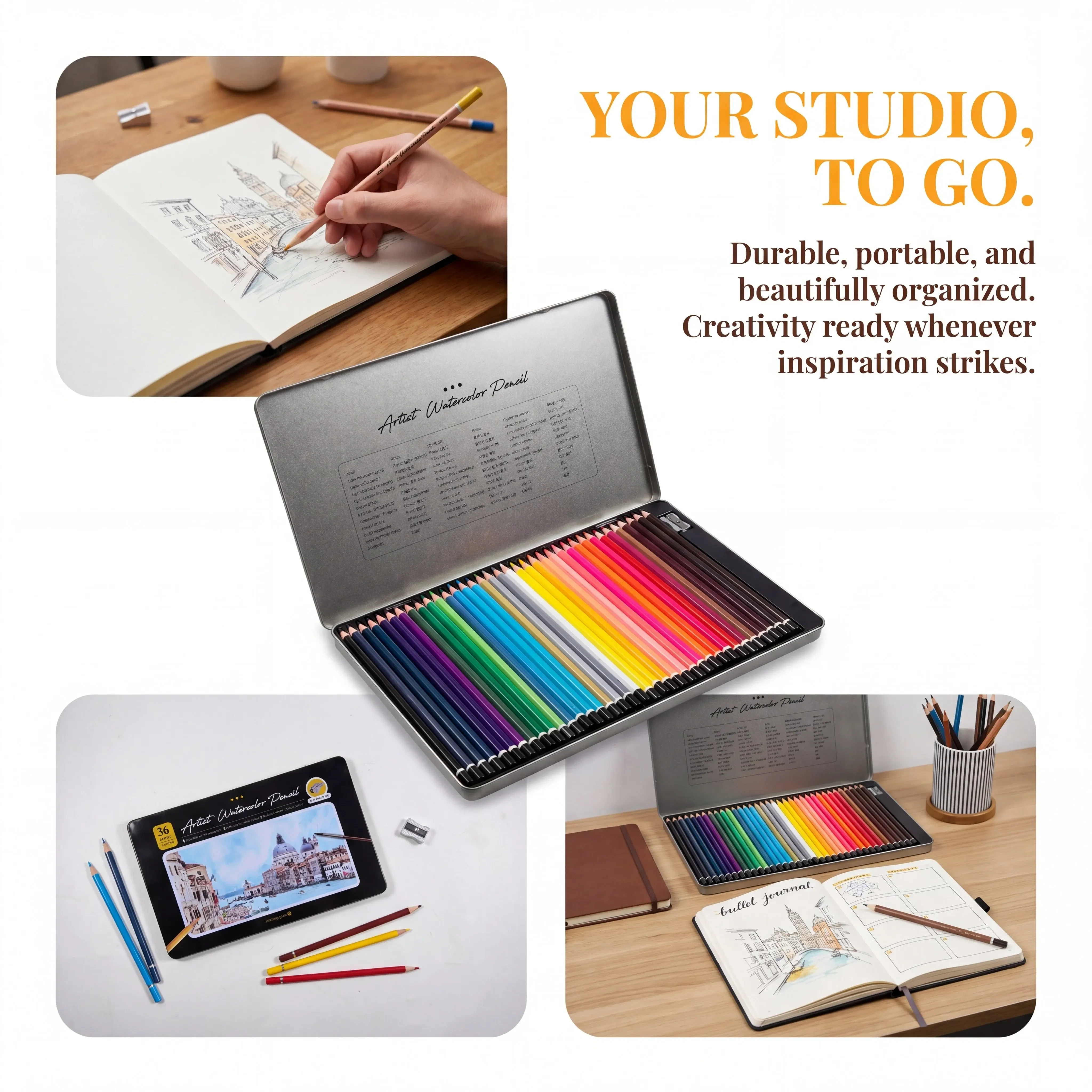 Ensemble de crayons aquarellables de 36/48 couleurs, magnifiques effets de mélange à l'eau ou à sec, idéal pour les livres de coloriage, crayons solubles dans l'eau