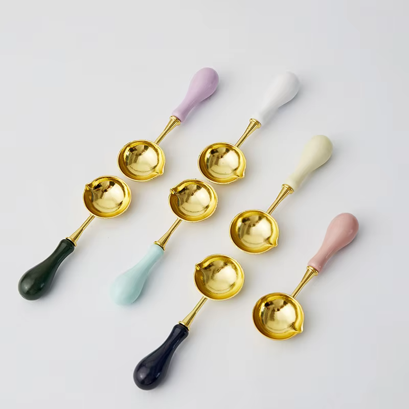 Cuillère d'avertissement en plastique avec poignée anti-brûlure, laque d'avertissement pour sceaux, bancs d'invitation de mariage vintage, cuillère fondante, timbre en bois