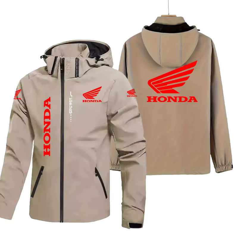 Veste de moto Honda pour hommes, manteau coupe-vent et imperméable à capuche avec capuche amovible et chemise à fermeture éclair, combinaison d'équitation de grande taille