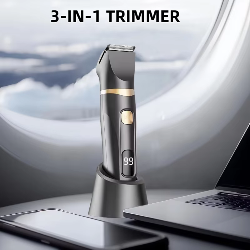 Tondeuse corporelle 3-en-1 étanche pour homme avec lames en céramique détachables pour usage quotidien à domicile et en salle de bain
