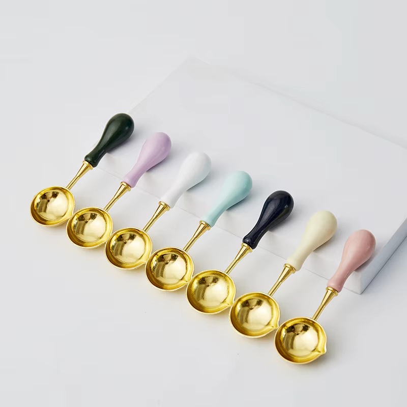 Cuillère d'avertissement en plastique avec poignée anti-brûlure, laque d'avertissement pour sceaux, bancs d'invitation de mariage vintage, cuillère fondante, timbre en bois