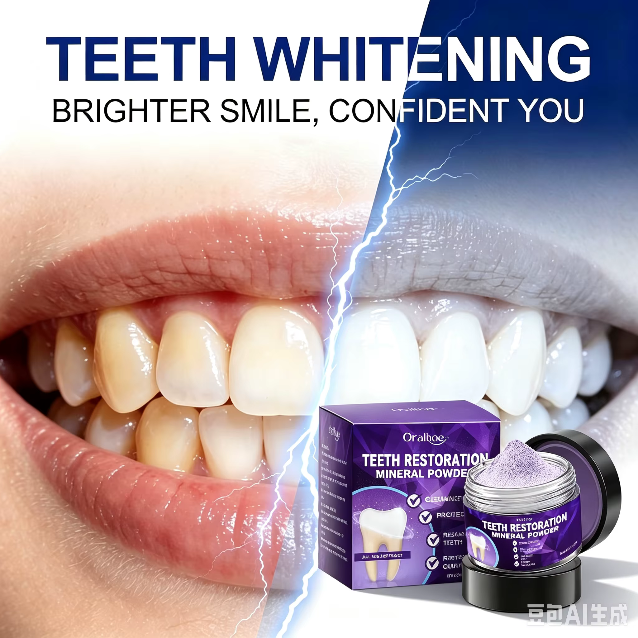 Poudre blanchissante pour les dents - Blanchiment naturel et nettoyage en profondeur pour hommes et femmes, dentifrice pour une haleine fraîche quotidienne, réparation de l'émail