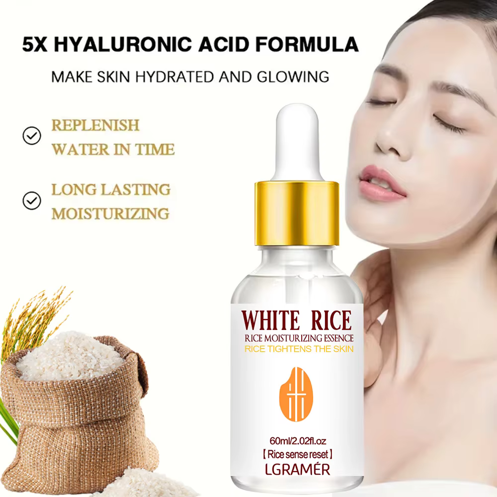 LGRAMER – Essence de riz pour le visage, ingrédients naturels, Absorption facile, réparation de la peau, éclaircit les taches, Anti-rides, Anti-âge