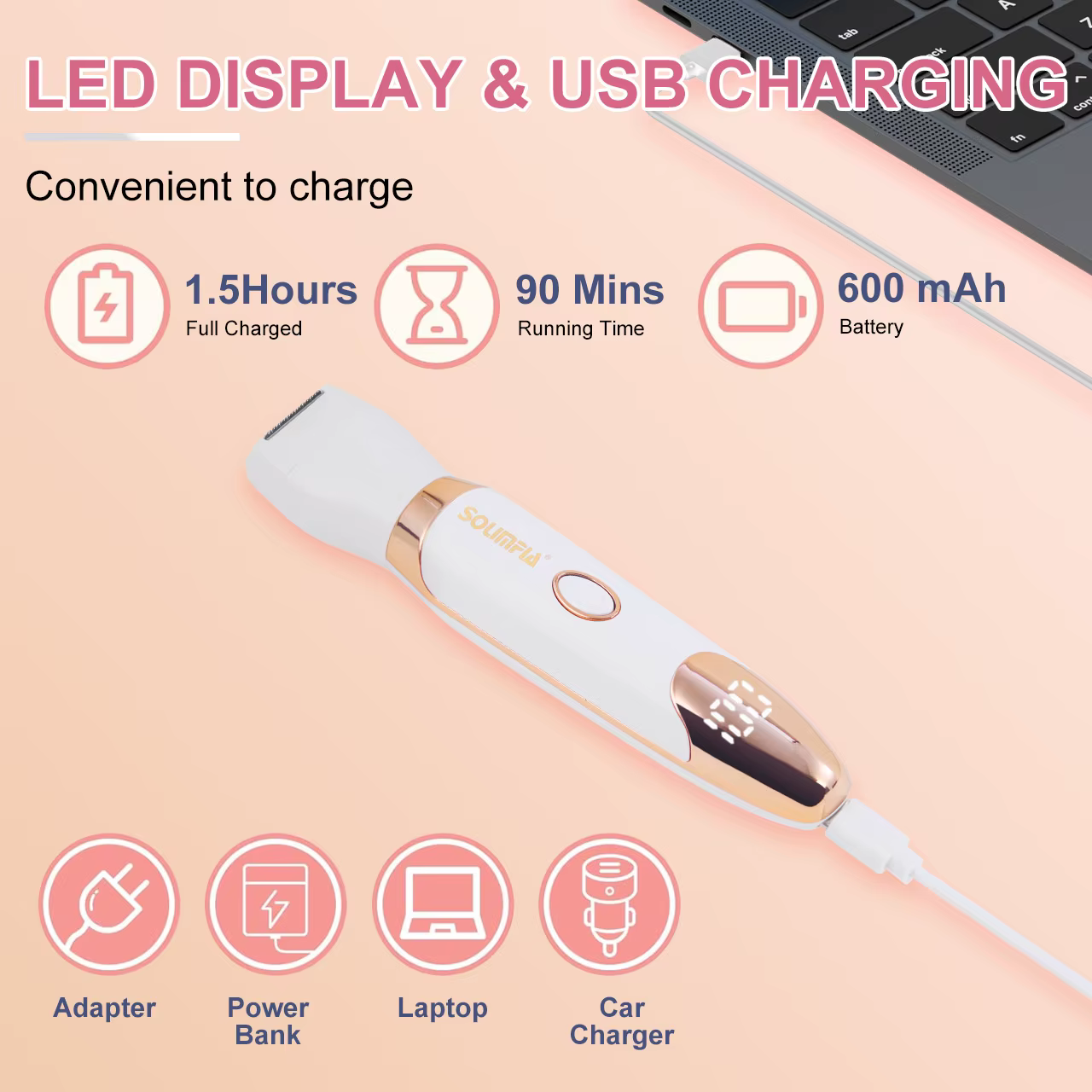 Solimpia 5 en 1 dispositif d'épilation électrique Rechargeable corps nez tondeuse sourcils Kit de toilettage pour femme