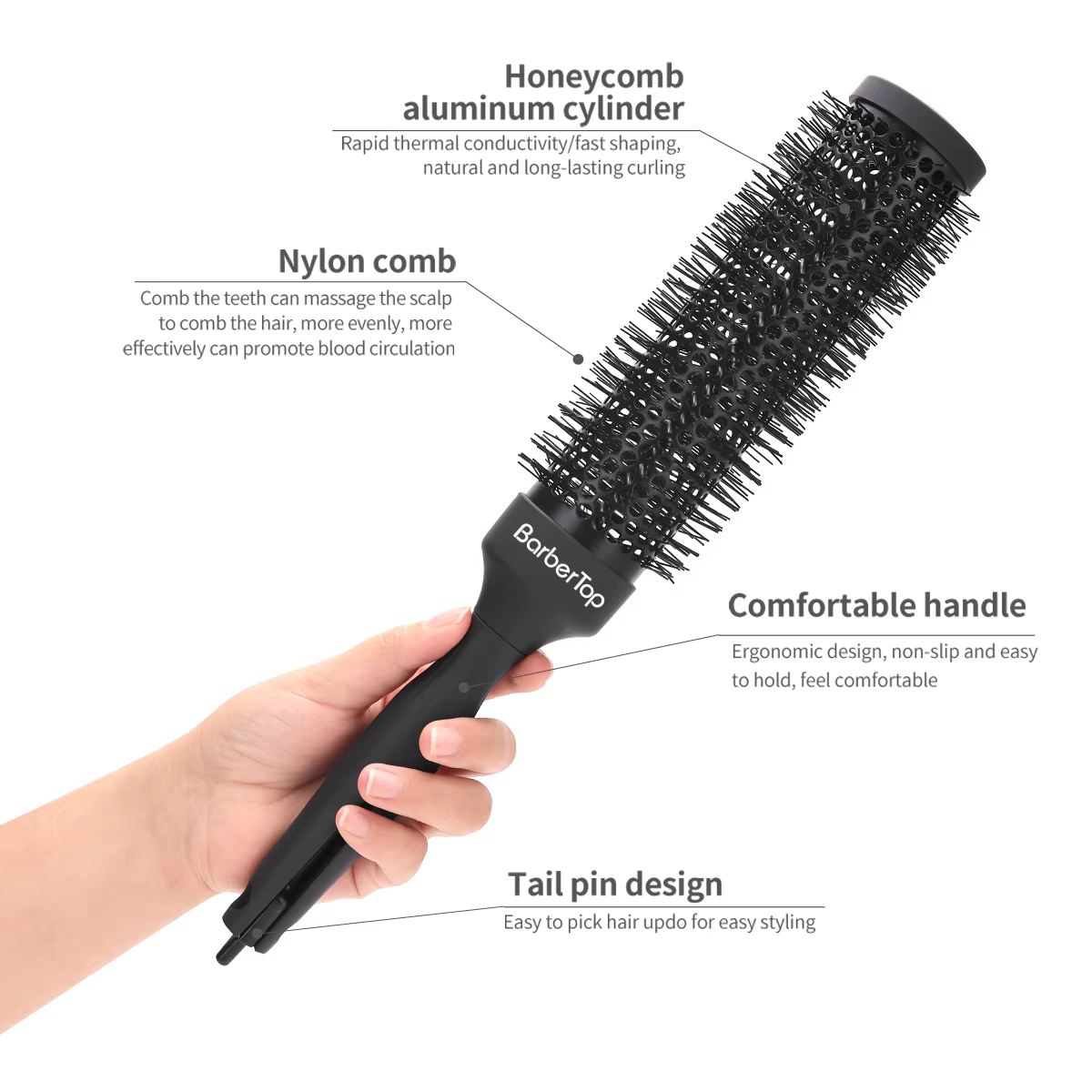 BARBERTOP peigne rond cheveux bouclés bigoudis brosse poils de sanglier baril