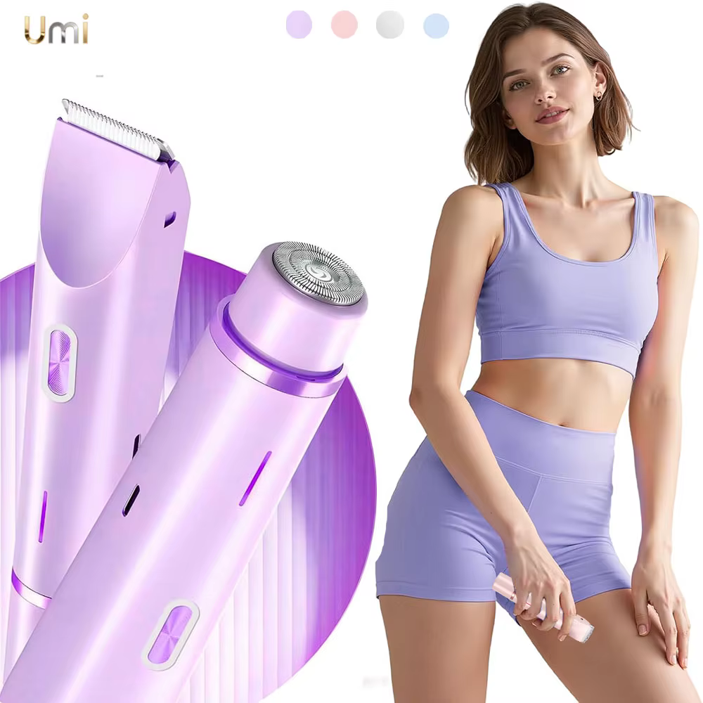 Rasoirs électriques pour femmes, rasoir électrique 2 en 1 pour les poils pubiens, tondeuse IPX7 étanche, utilisation humide et sèche, rasoir bikini pour le corps