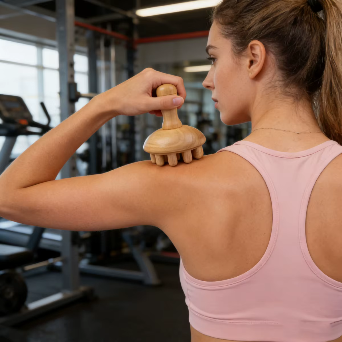 Outil de massage en bois en forme de champignon