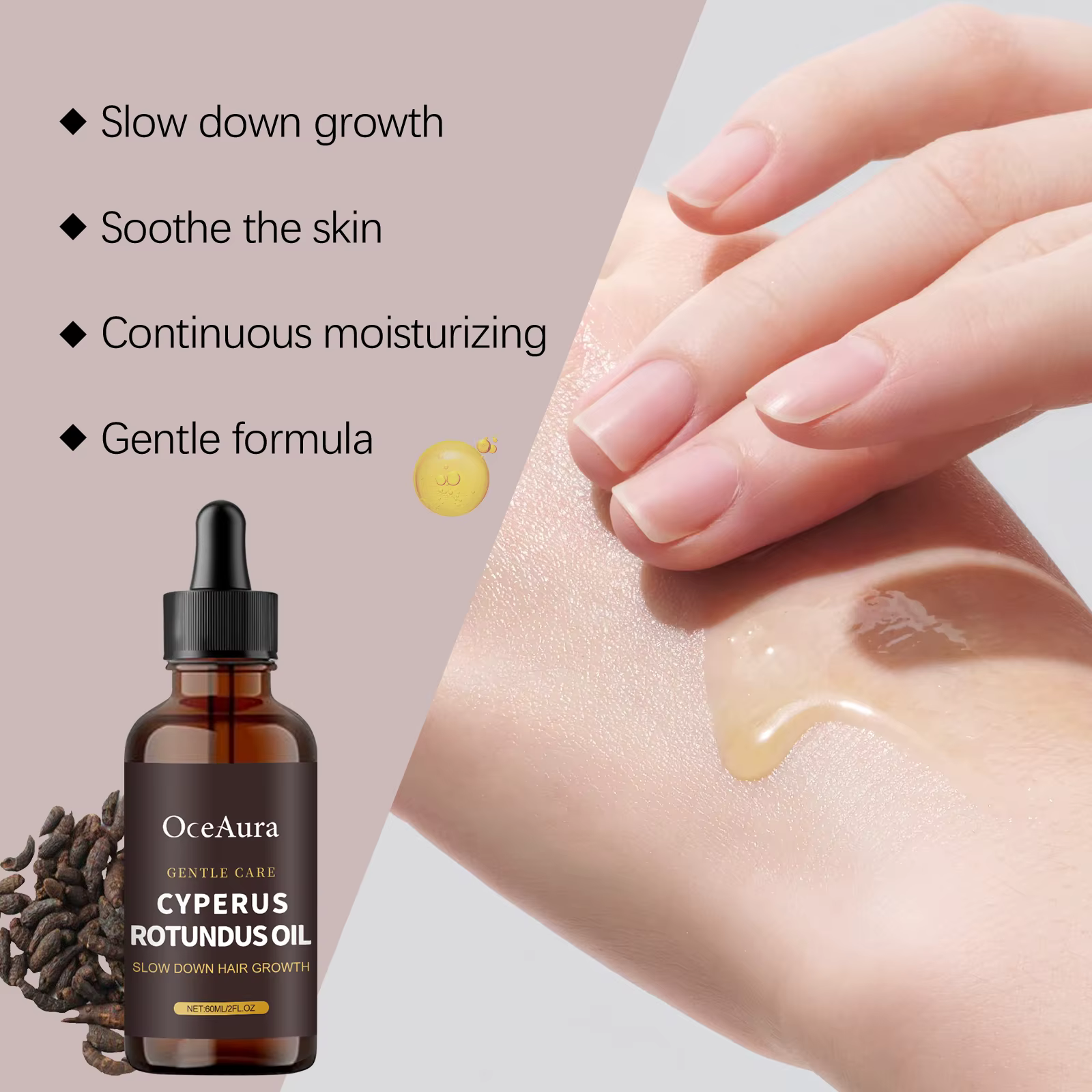 Inhibe la croissance des cheveux Cyperus Rotundus huile épilation indolore ralentissent les aisselles jambes bras