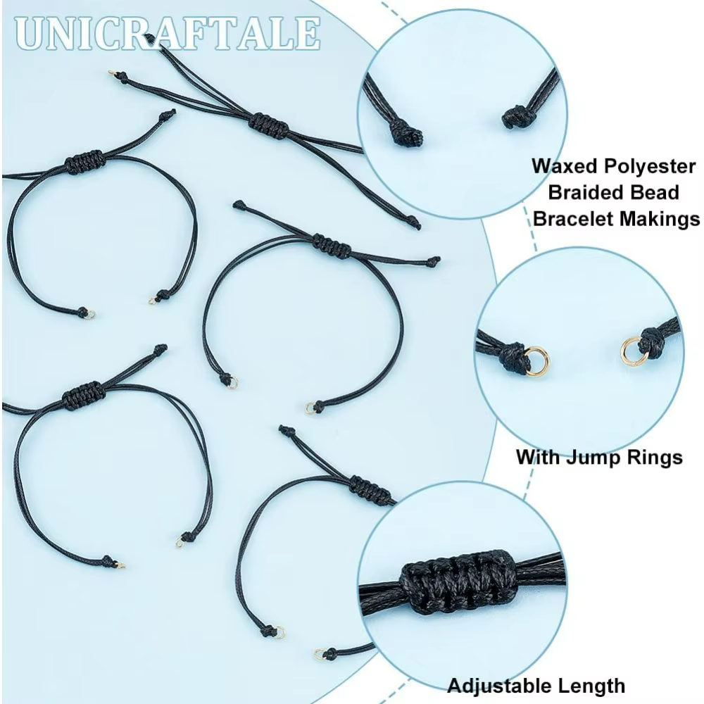Environ 30 pièces de Bracelets en cordon de Polyester ciré, Semi-fini, noir, réglable, corde à nœud, kit de fabrication fait à la main