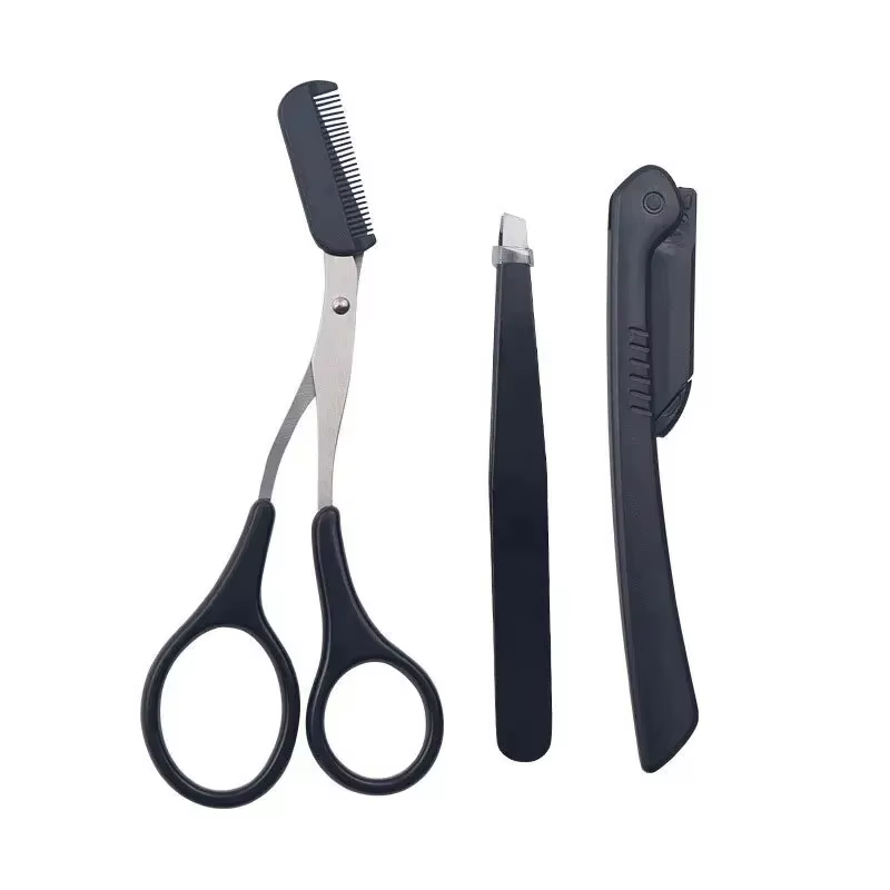 1/3 pièces pince à sourcils en acier inoxydable peigne ciseaux tondeuse