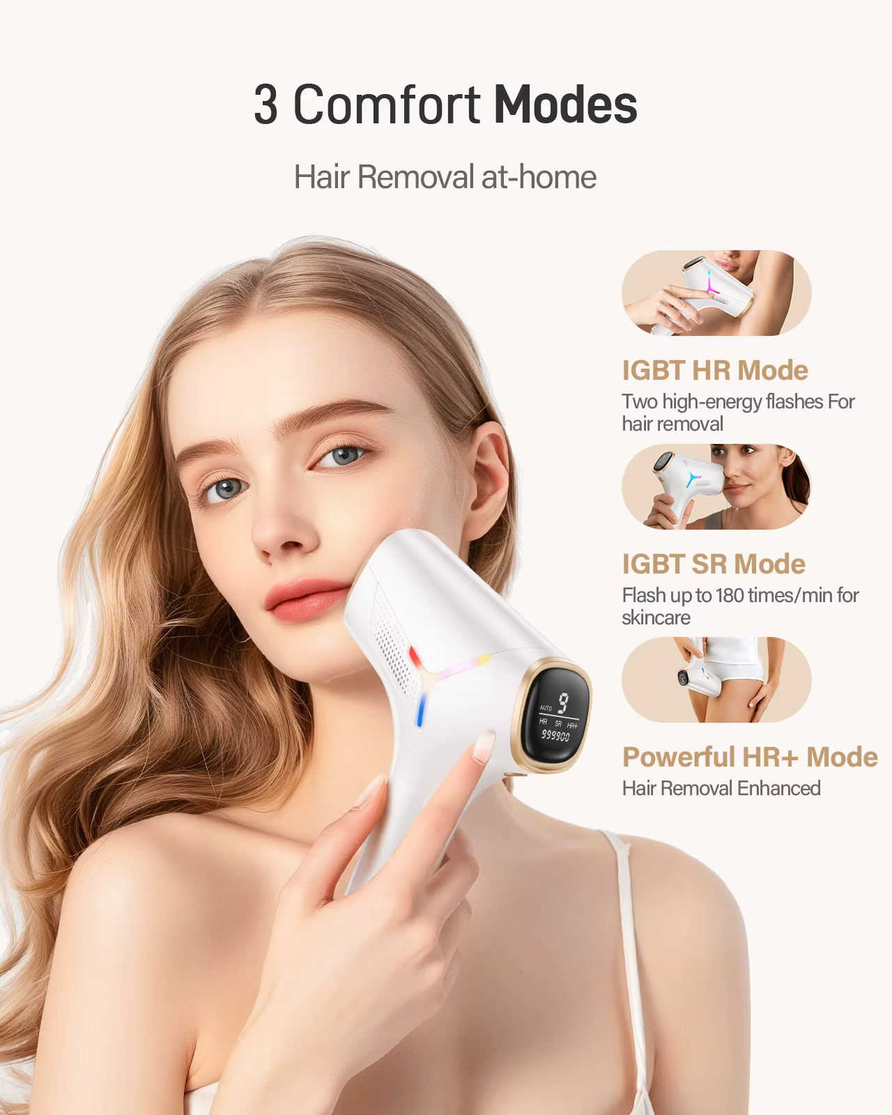 Dispositif IPL d'épilation au laser 999900 Flashes Double Flash Mode 3 semaines visibles pour femmes hommes maison