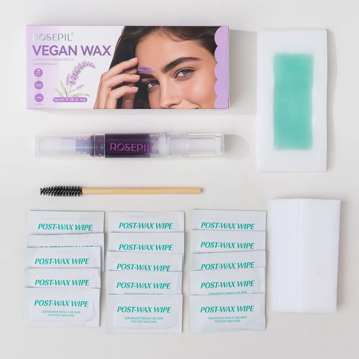 Kit de 52 pièces pour l'épilation à la cire, formule douce à la lavande et à l'aloès pour le visage, les sourcils, les lèvres, la barbe et l'épilation des poils du corps