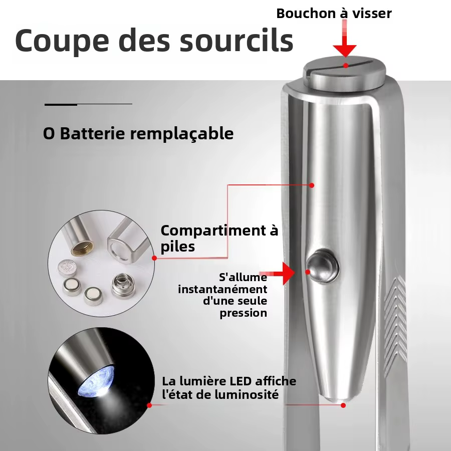 Pince à sourcils éclairée par LED
