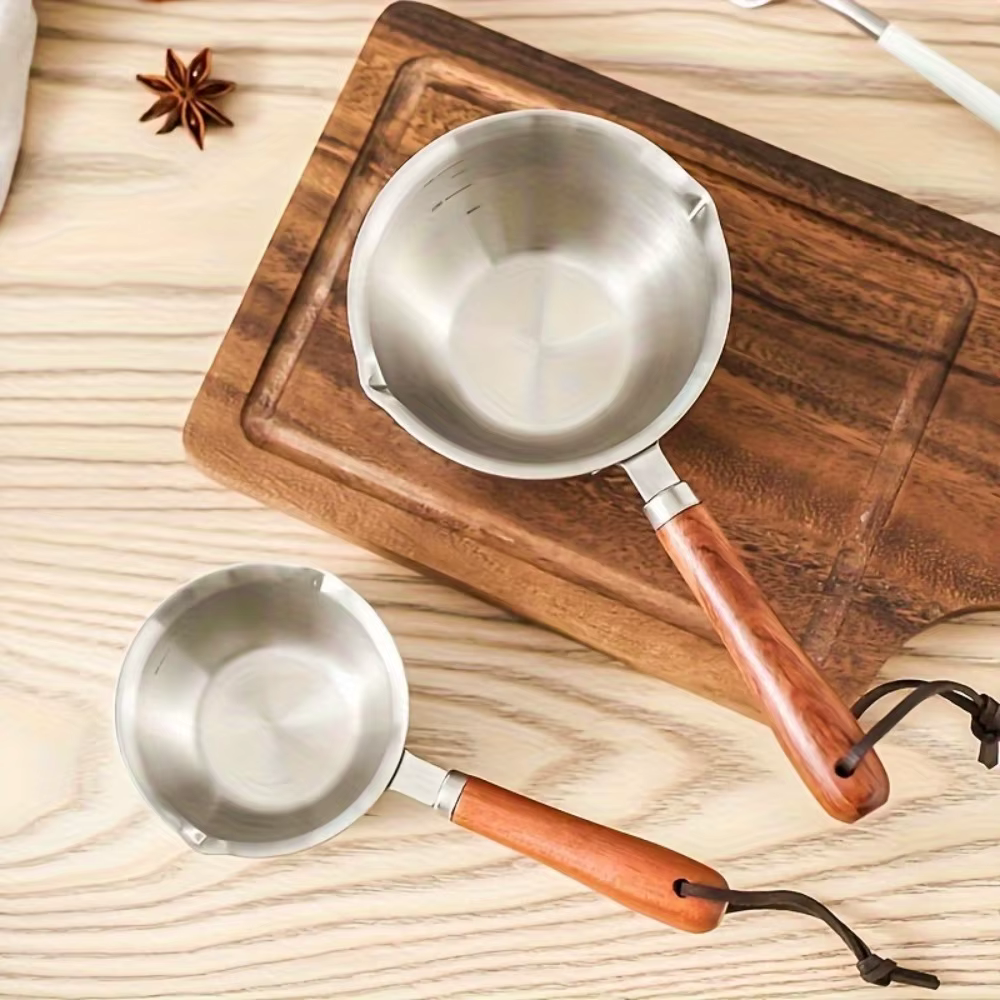 Pot en acier inoxydable de 10oz avec manche en bois