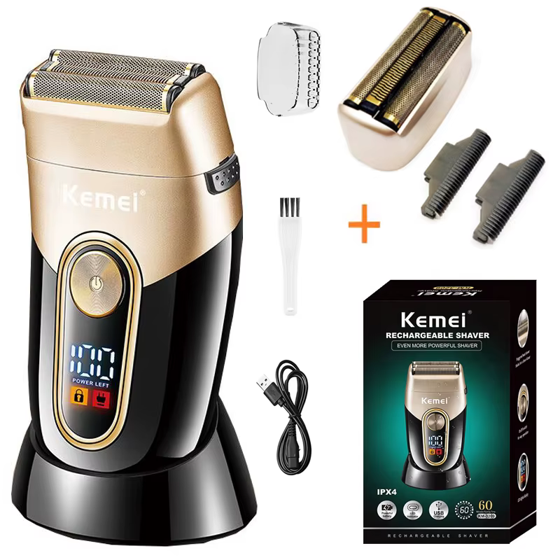 Kemei lavable barbe rasoir électrique pour hommes Rechargeable Stubble