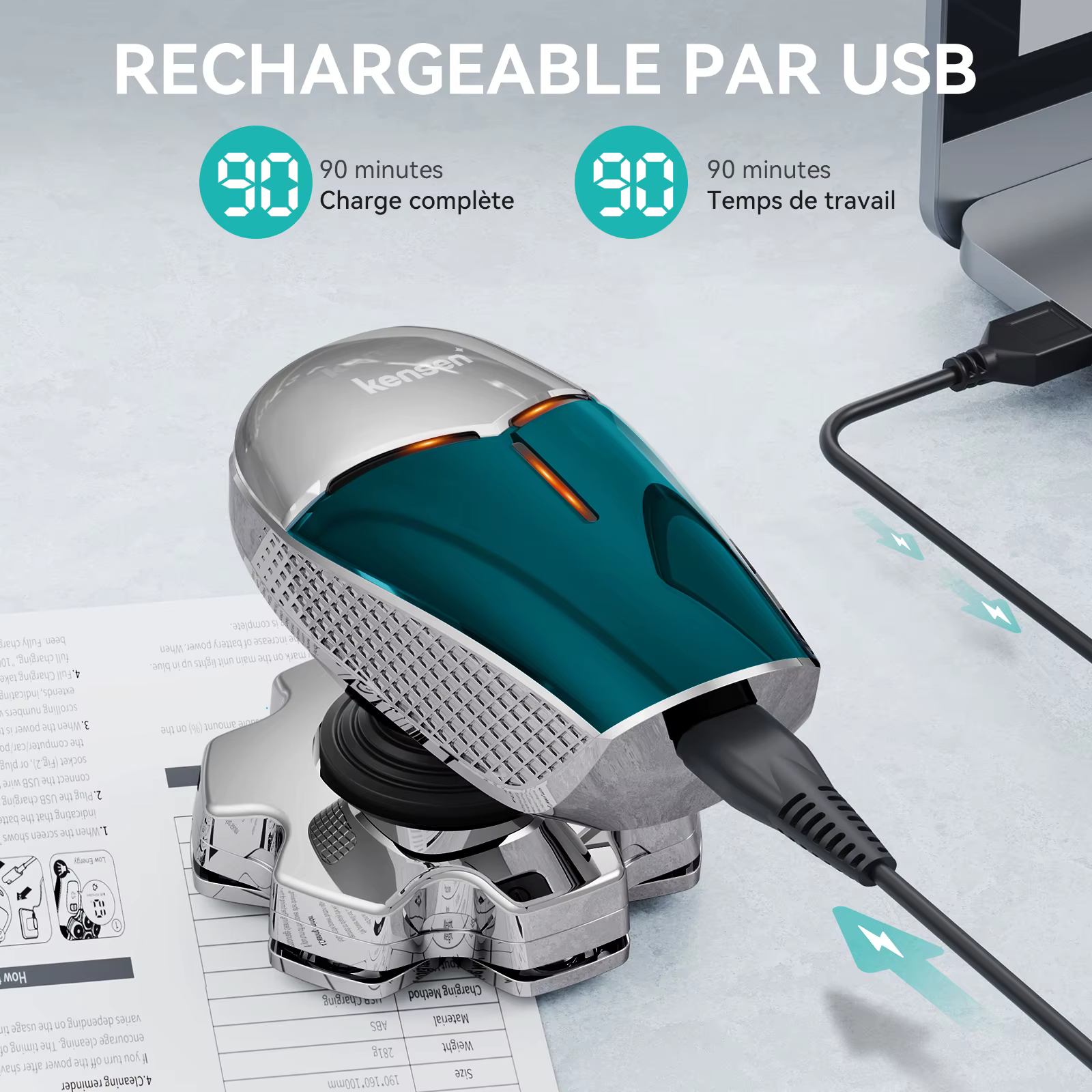 Kensen S18 rasoir électrique pour hommes Rechargeable 7D coupe flottante magnétique 5 en 1