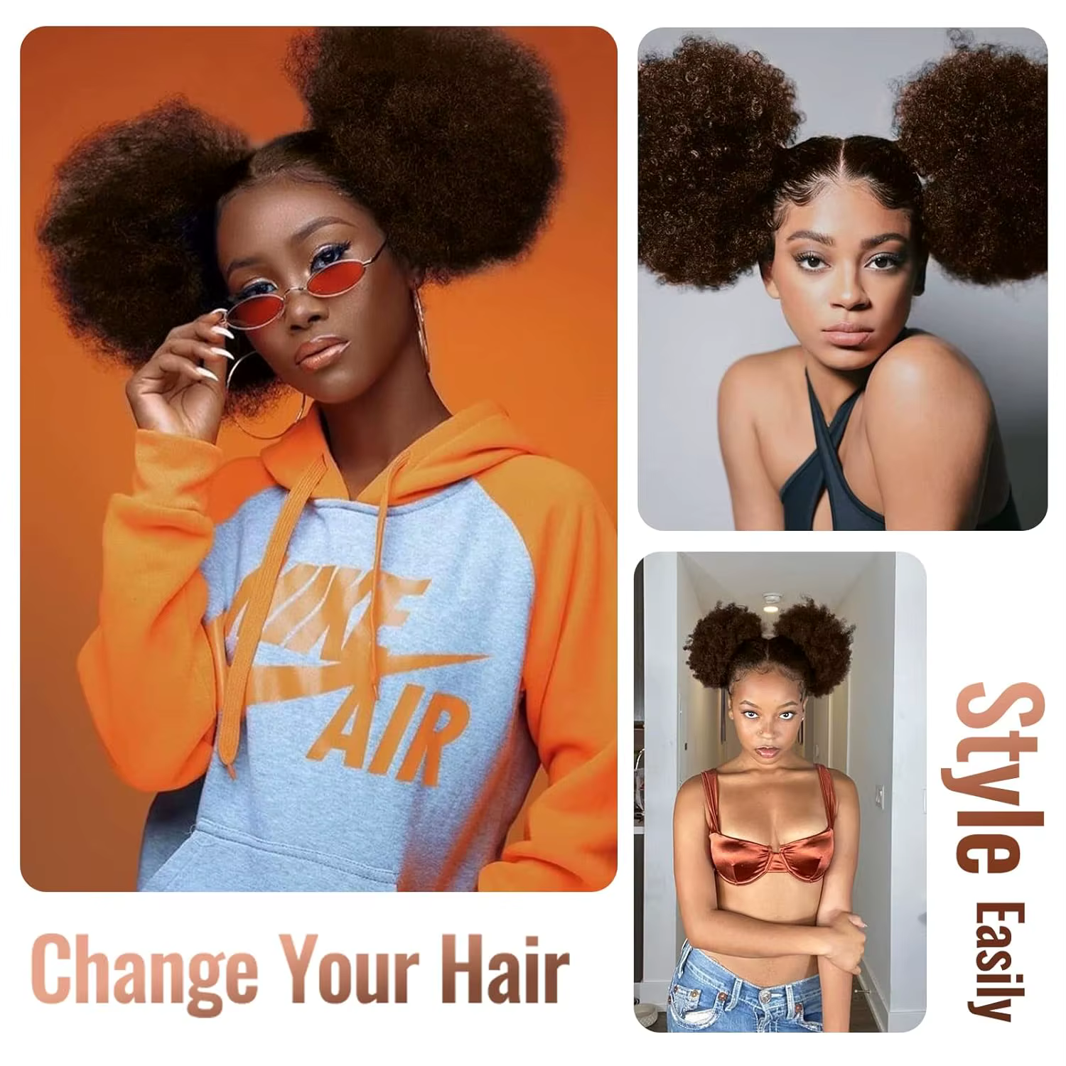 Queue de cheval synthétique Afro bouffante avec cordon de serrage pour femmes noires, queue de cheval courte crépue bouclée, bouffante de cheveux, chignon Afro