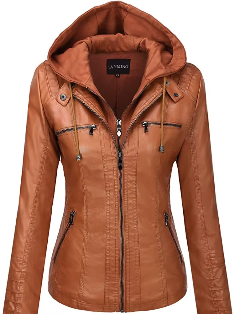 Veste en cuir à capuche ensemble deux pièces