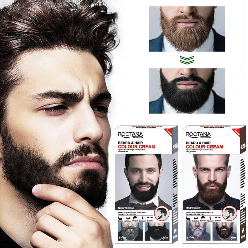 2 pièces/ensemble hommes efficace barbe noir colorant teinte crème moustache Semi-permanent