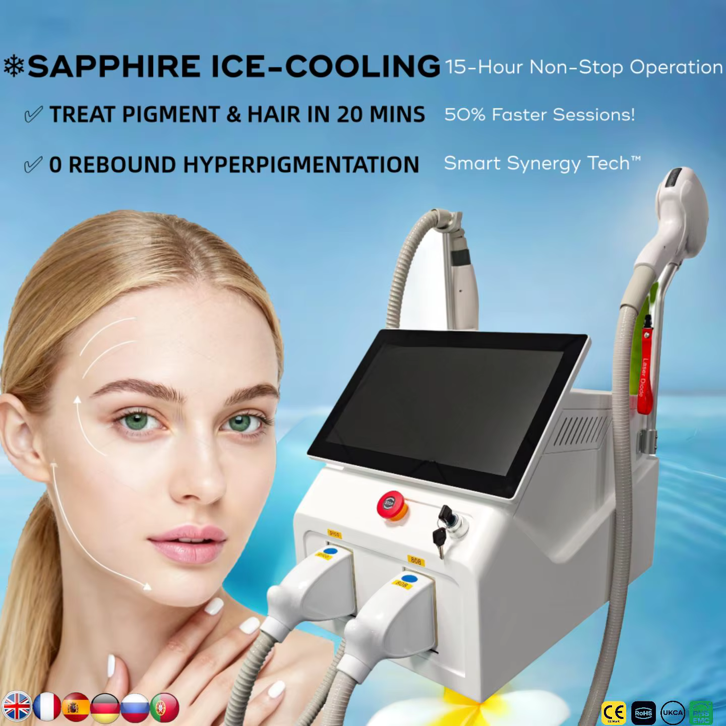 Machine à laser diode Soprano Titanium Ice Platinum 2-en-1 755/808/1064nm 4 longueurs d'onde Épilation indolore Modèle 4000W pour Beau
