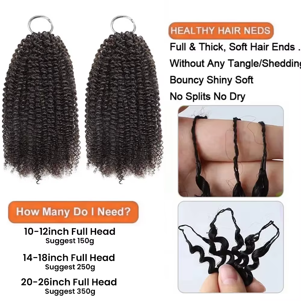7 pièces d'extensions de cheveux en crochet afro bouclés, plumes, réutilisables, tresses bohèmes, cheveux humains, plumes invisibles, nœuds miraculeux en crochet