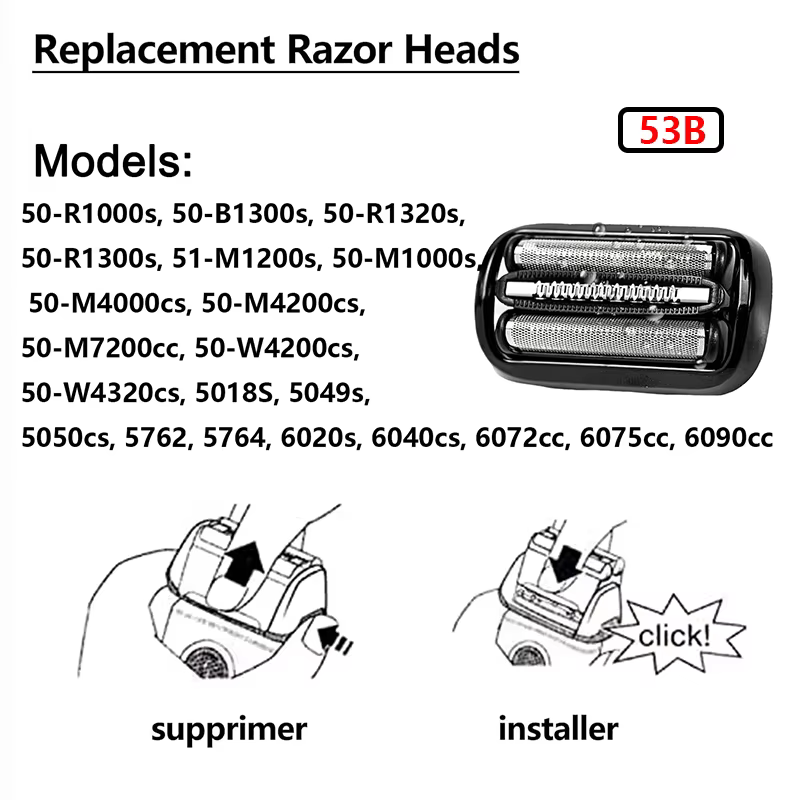 Tête de rasoir électrique de remplacement pour Braun 53B Series 5-6 50-R1000s 50-B1300s 50-R1320s 50-R1300s 50-M4000cs 50-M4200cs