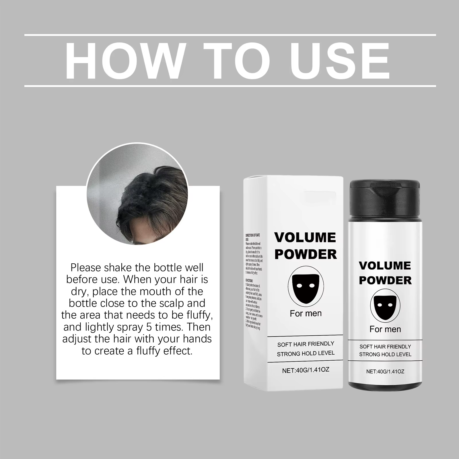 Poudre Volumisante Homme Fixation Forte Texturisante Contrôle Longue Durée de l'Huile Fini Mat Salon Coiffage Épaississant Volume et Douceur