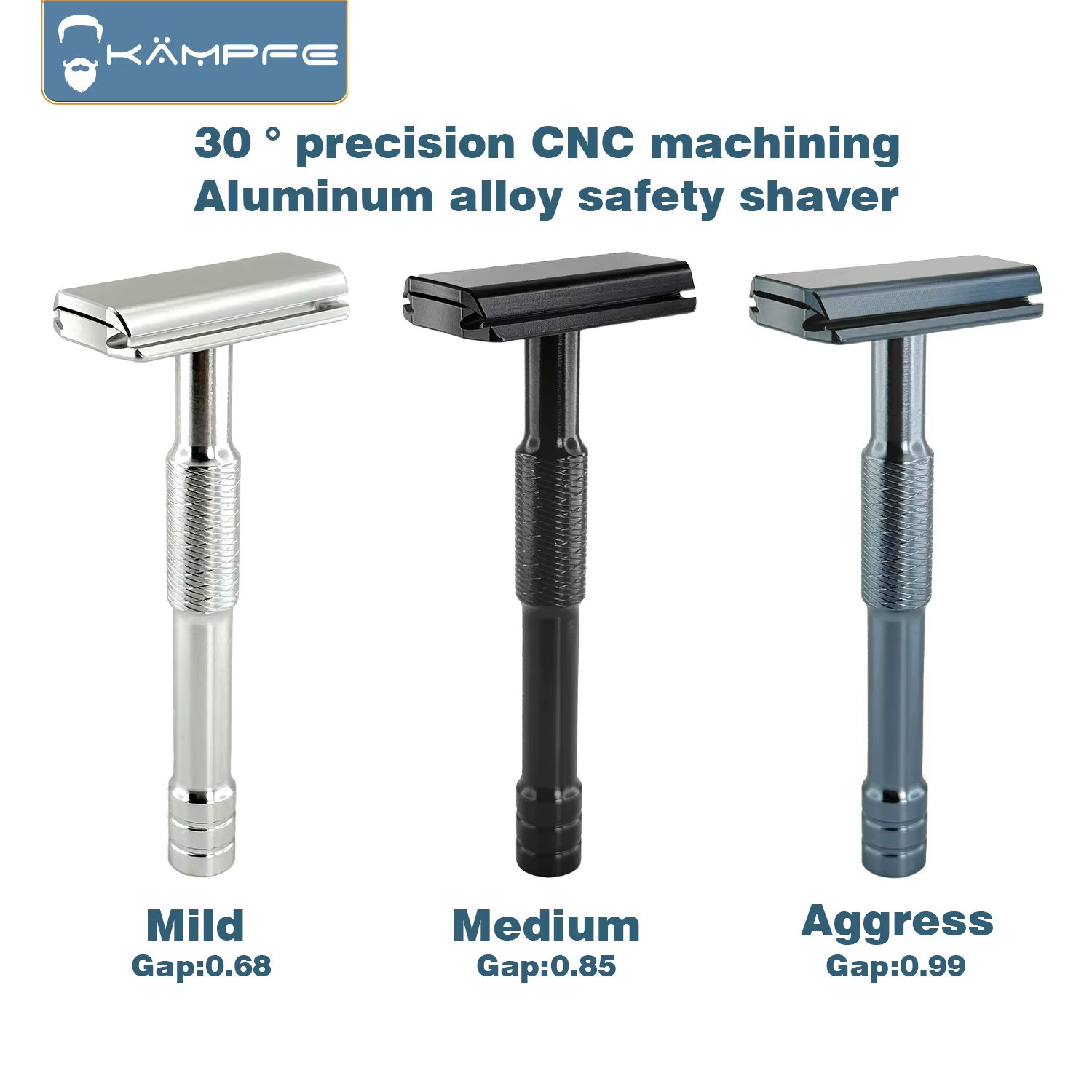Rasoir de sécurité manuel KAMPFE CNC en aluminium à double tranchant