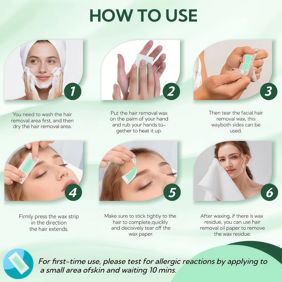 15 Bandes de cire dépilatoire jetables parfumées à l'aloe vera