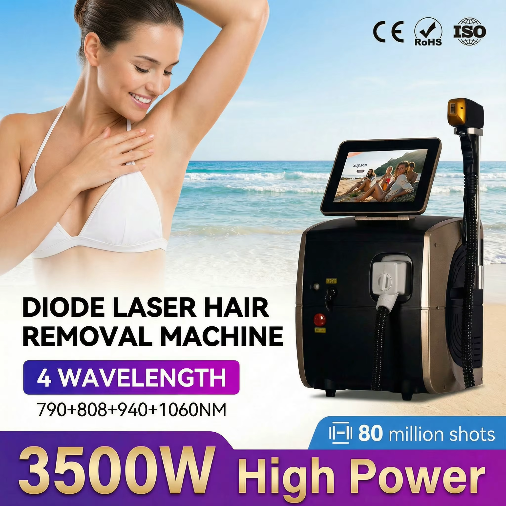 Meilleure Machine d'épilation au Laser à Diode de platine glacée 3500W