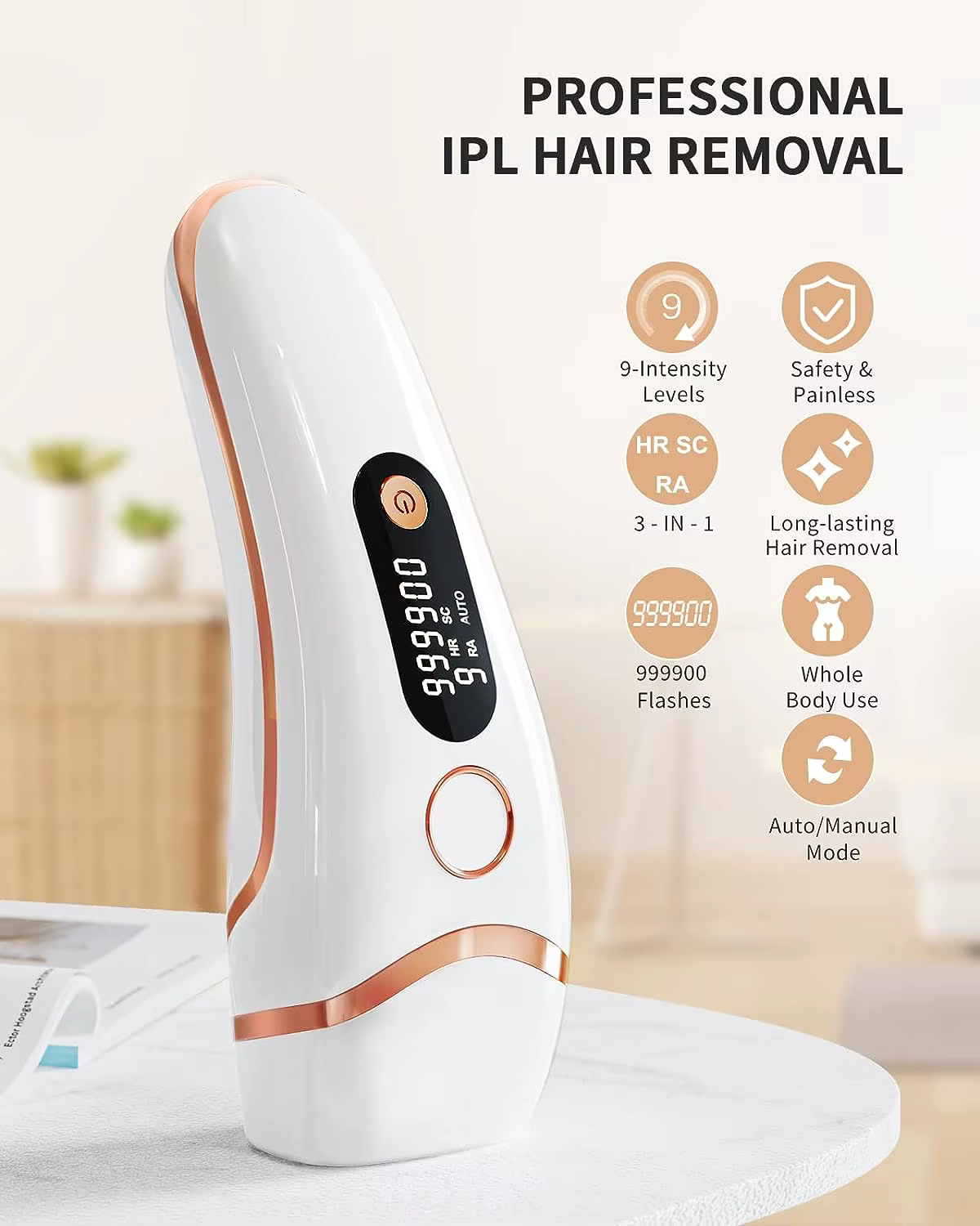 Appareils IPL Laser d'épilation 17J 999900 Light Pulses HR/SC/RA 9 niveaux épilation indolore pour tout le corps usage
