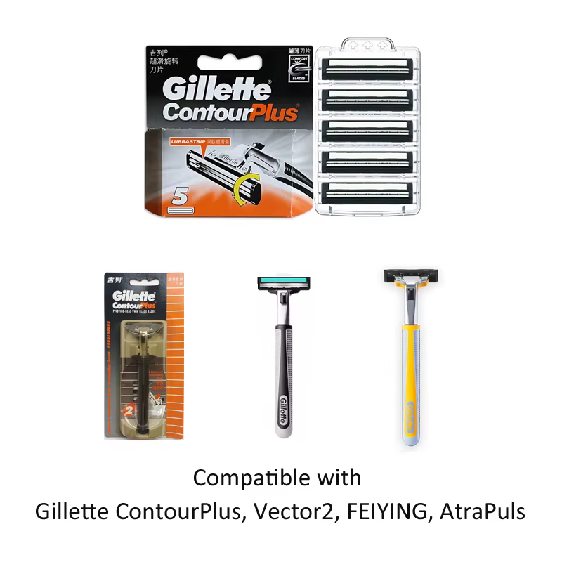 Gillette ContourPlus/Vector têtes de rasoir tête de lancement lames à 2 couches avec bande lubrifiante pour ContourPlus Vector 2 FEIYING