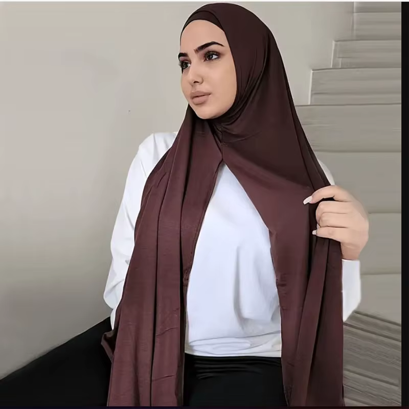 Écharpe Hijab en Jersey Facile à vitation pour Femme, Fente Modal, Tissu Solide, Fin, Respirant, Doux, Protection Solaire, Pull, Tête Ronde