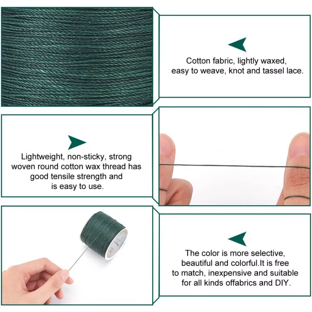 Fil de polyester ciré vert foncé, ficelle de perles cirées, ficelle de ficelle pour bricolage, bracelet, colliers de la présidence, 115 verges, 0.5mm, 1 ensemble