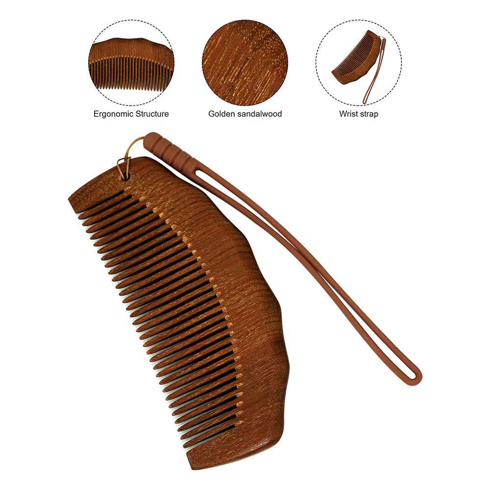 Peigne en bois naturel pour femme, massage du cuir chevelu, peigne à cheveux avec lanière et support de sac à cordes de proximité, usage touristique sec, soins des cheveux