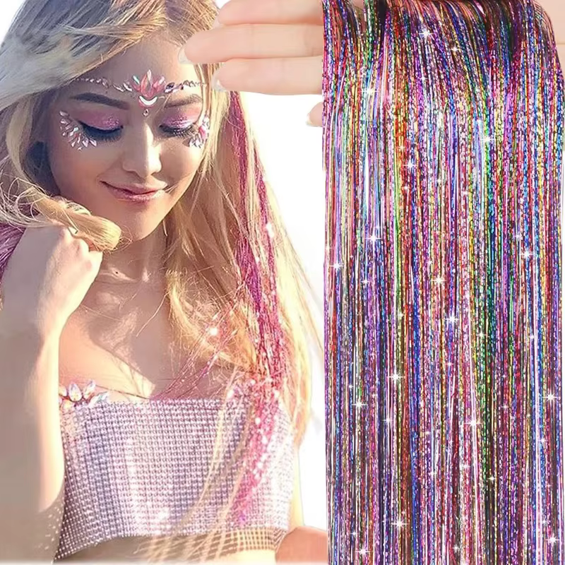 Kit de guirlandes de cheveux brillantes et scintillantes pour femmes, pince à cheveux colorée arc-en-ciel, Extension de cheveux scintillante pour outils de tressage, couvre-chef