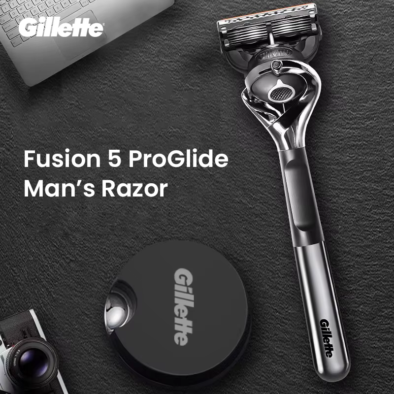 Rasoir Gillette Fusion 5 ProGlide pour homme avec 5 lames, base de rasage avec poignée, boîte Gravity Box, comprend 1 pack de recharge
