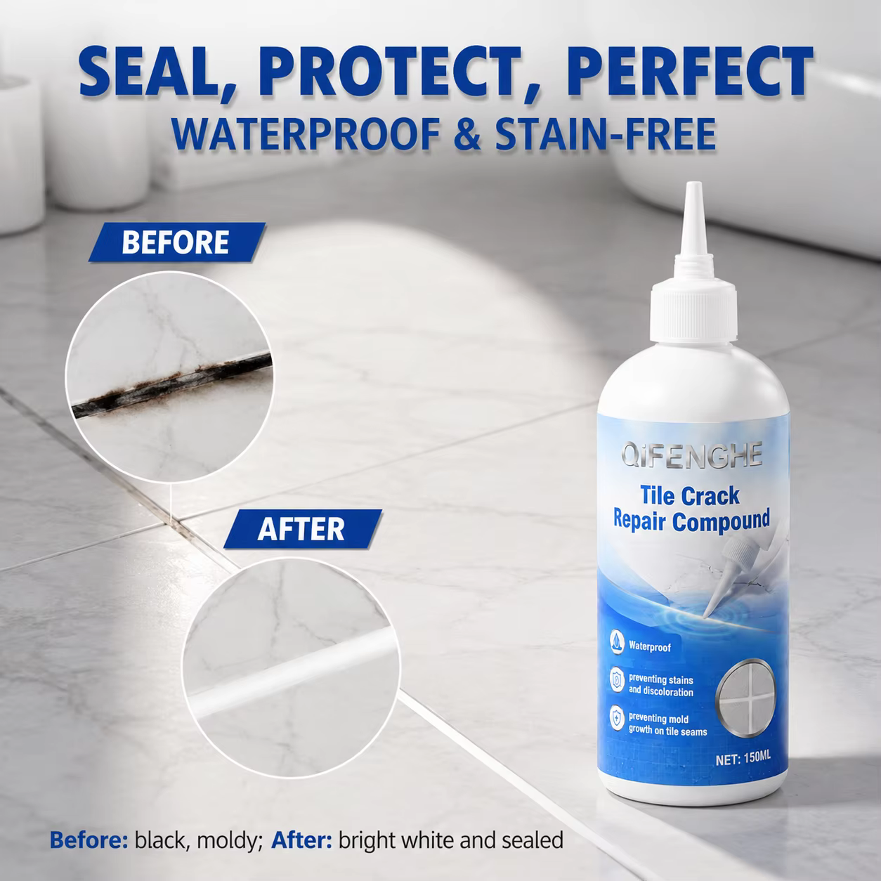 Agent d'étanchéité pour carrelage, remplissage des joints de carrelage sales, imperméabilisant, anti-moisissure, anti-taches, protection des surfaces de carrelage de cuisine et de salle de bain