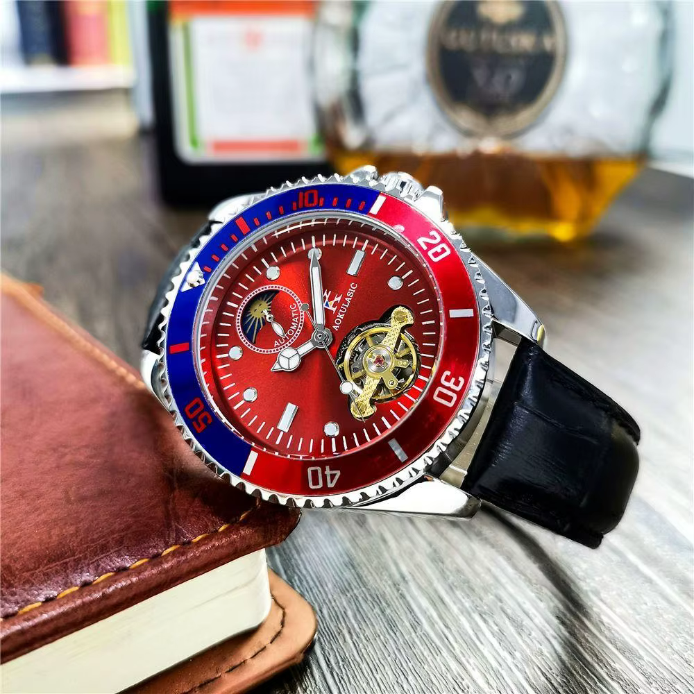 Montre mécanique pour hommes de la série Luxe, remontage automatique, design squelette, cadran rond, bracelet en cuir, mode haut de gamme, décontractée, montre polyvalente pour hommes, le meilleur cad