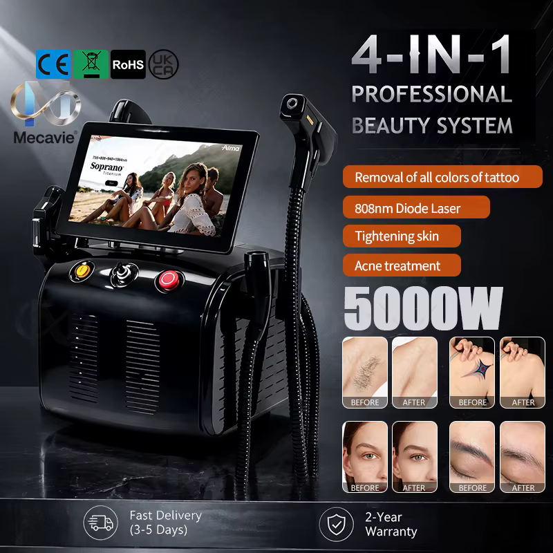 Nouvelle machine laser diode 4 en 1 Pico 808 Carbon Peeling RF IPL Nd Yag Picoseconde pour l'épilation et le détatouage 5000W