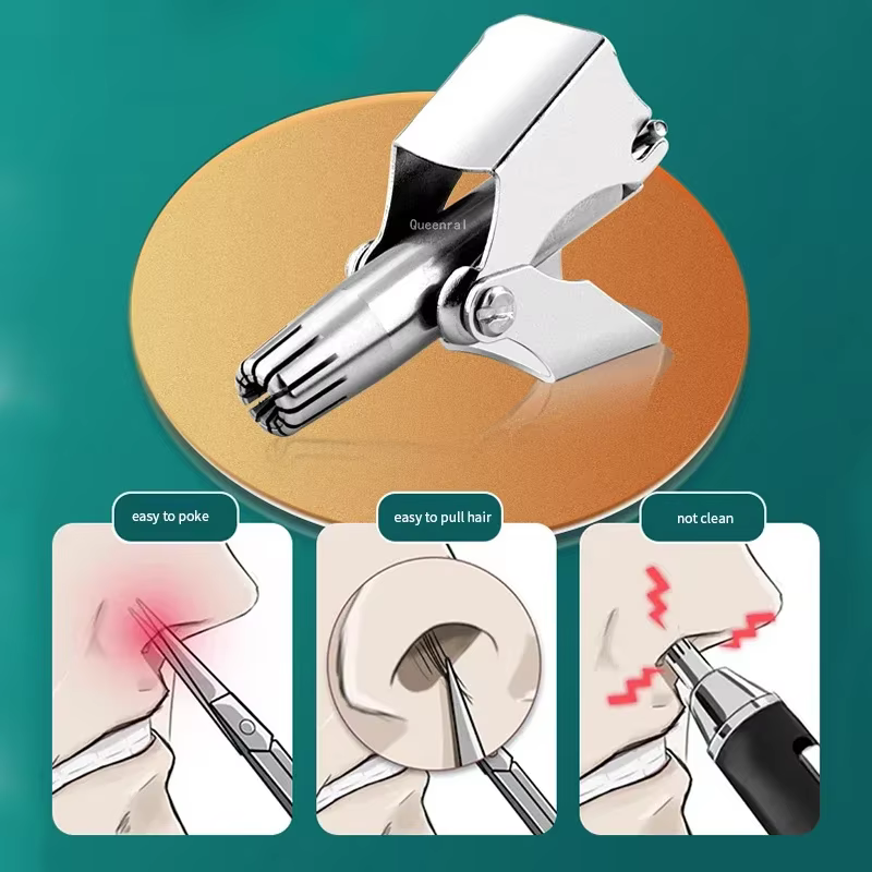 Tondeuse manuelle portable en acier inoxydable pour poils de nez et d'oreilles pour hommes