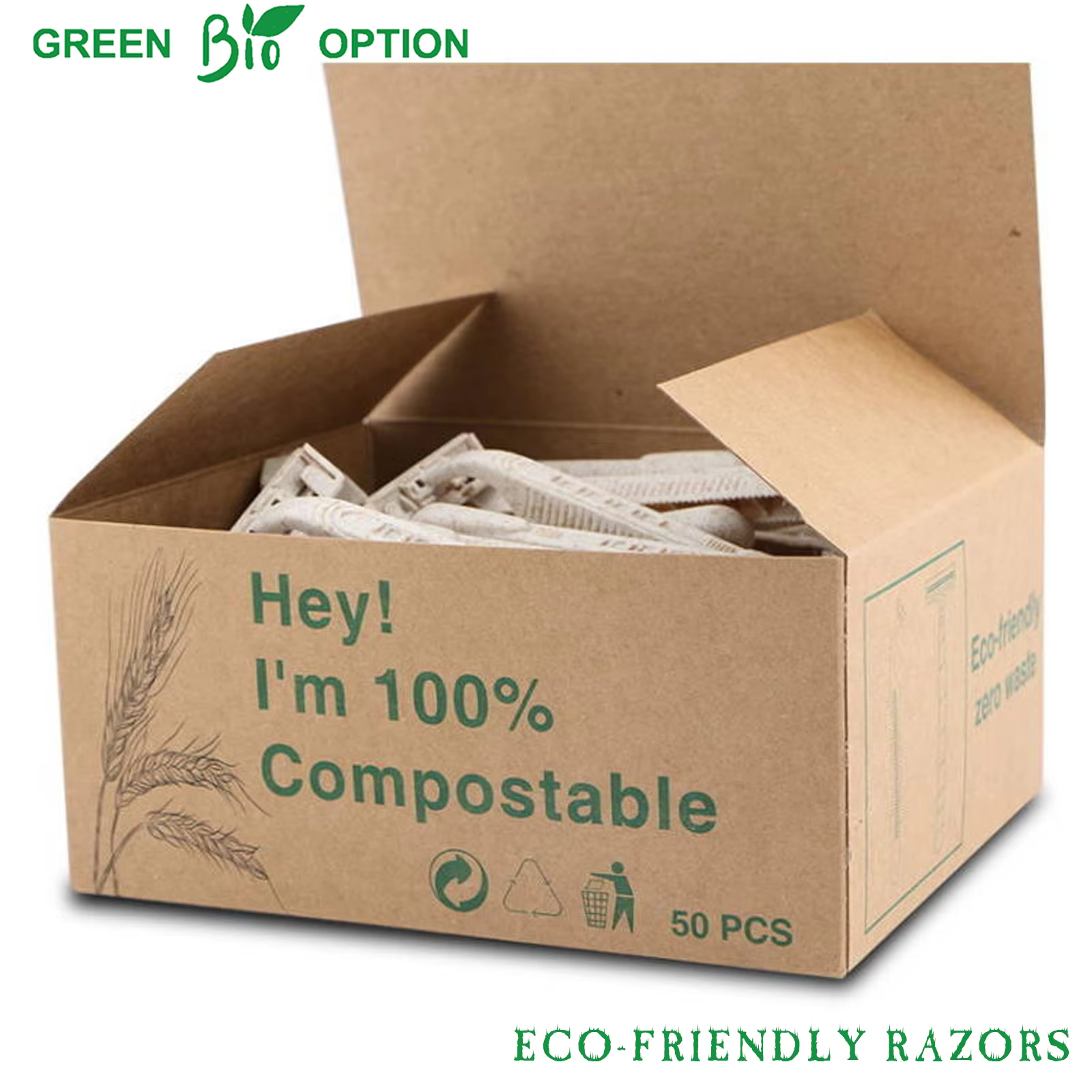 EZ – rasoirs de sécurité jetables écologiques avec manche en paille de blé pour hommes