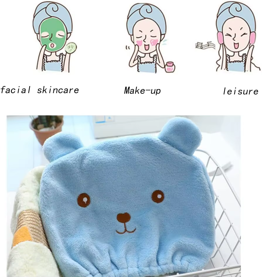 Bonnet pour cheveux secs pour femmes – Microfibre épaisse douce et absorbante, légère, à séchage rapide, broderie d'ours mignon, serviette de pomme de douche