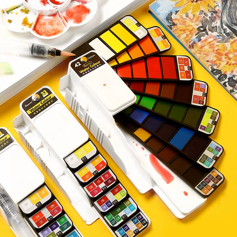 Ensemble d'aquarelle solide 18/25/33/42 couleurs, brosse à eau pour peinture, Pigment pour dessin, fournitures d'art