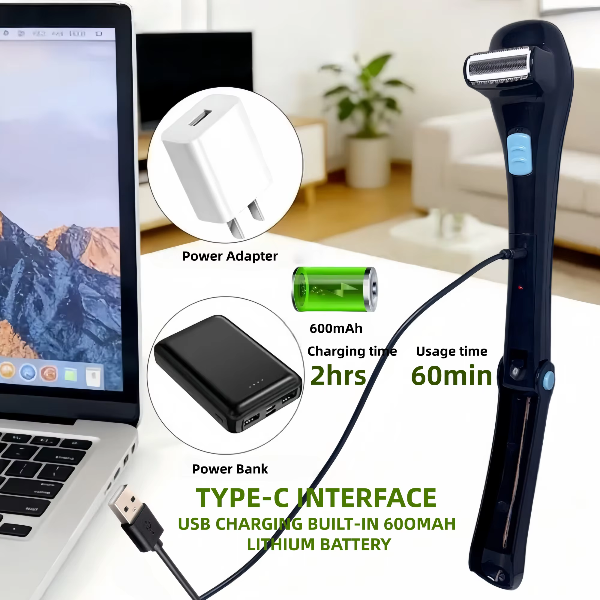 Rasoir électrique rechargeable pour le dos