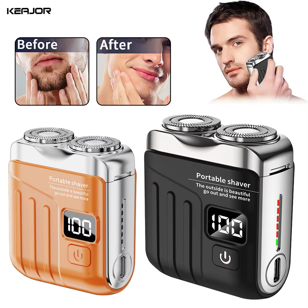 Rasoir électrique hommes tondeuse à barbe utilisation sèche et humide double lames rasoir USB Rechargeable Mini Portable visage barbe rasoir pour voyage à la maison