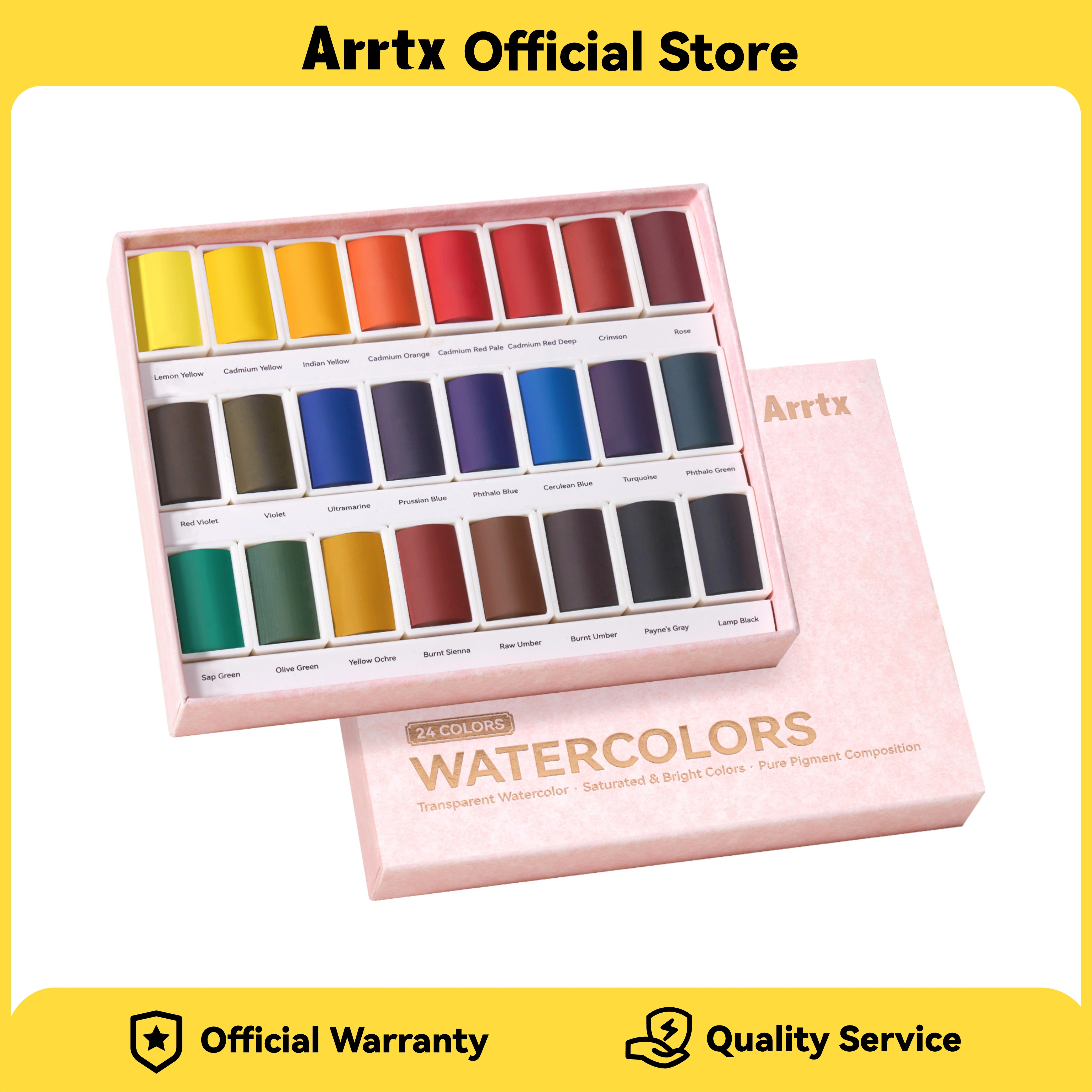 Ensemble de peintures aquarelles Arrtx, 24 godets complets aux couleurs vibrantes - Non toxiques, résistants à la lumière, pour le dessin, l'illustration et les voyages